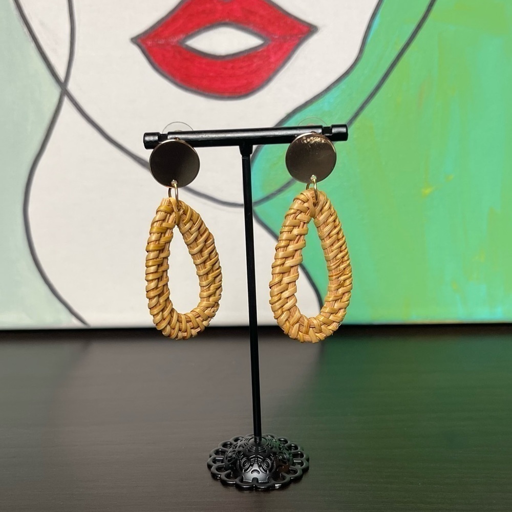 Teardrop Natural Rattan Whicker Bohemian Earrings ER08.3